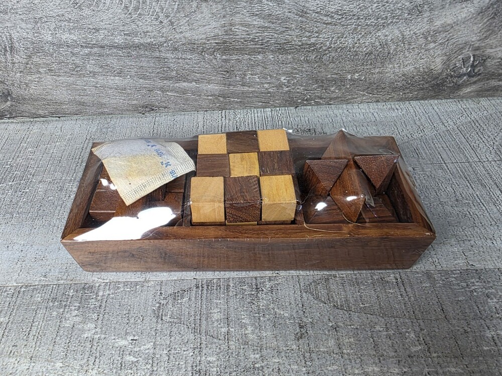 3 in 1 3D Wooden Brain Teaser Puzzle Game Set In Vtg 42.19